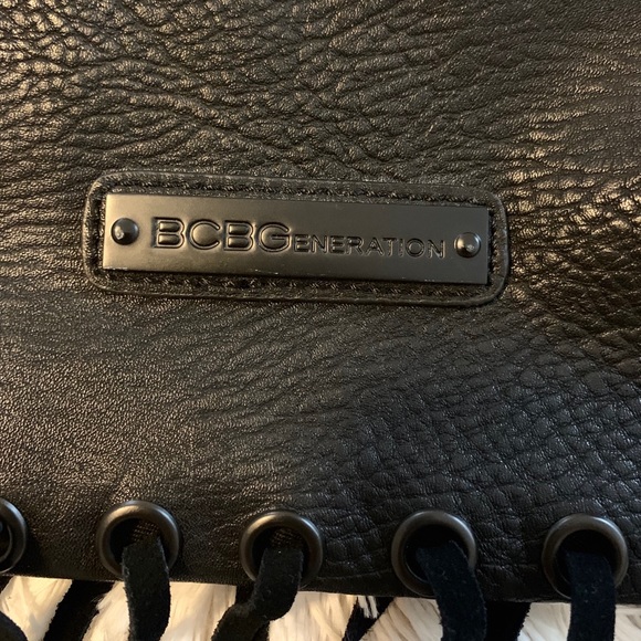 Black Vegan Leather Fringe Tote Bag- BCBGeneration - Picture 7 of 8